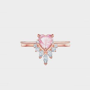 925 Sterling Silver Rose Gold Vermeil Pink Heart Double Layered CZ Ring for her